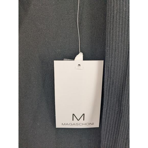 Magaschoni Open Front Cardigan Small Black Ribbed Knit Long Sleeve Front Pockets - Picture 7 of 12